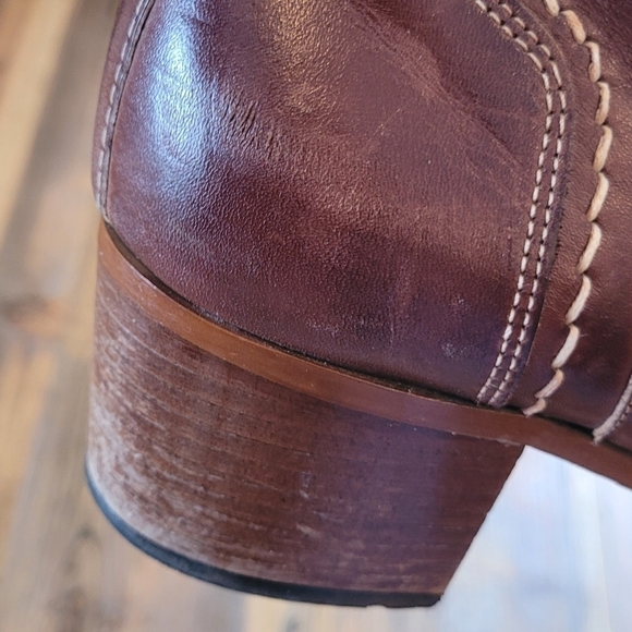 VINTAGE THE BAY Above Ankle Block Heel Boot, Brown Leather, Made in Canada - Picture 9 of 16